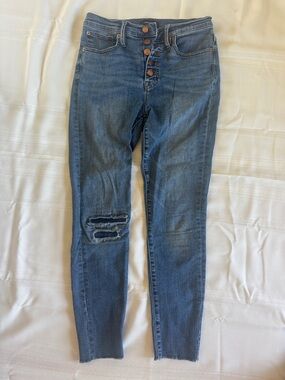 J Crew Women’s Blue Distressed High-Rise Button-Fly Jeans size 27